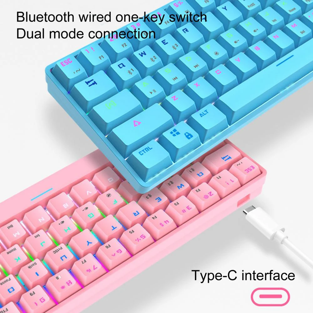 

Mechanical Keyboard 61 Keys With Bluetooth Wired Dual Mode RGB Backlight Keyboard For Gaming Computer Office