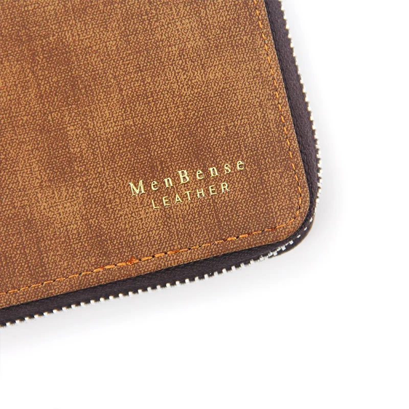 MenBense Retro Letter Print Short Wallets Zipper Card Holder Money Bag PU Leather Business Male Purse Small Handbag