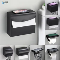 punch free bathroom accessories black apace aluminum tissue holder wall mounted toilet paper box phone rack