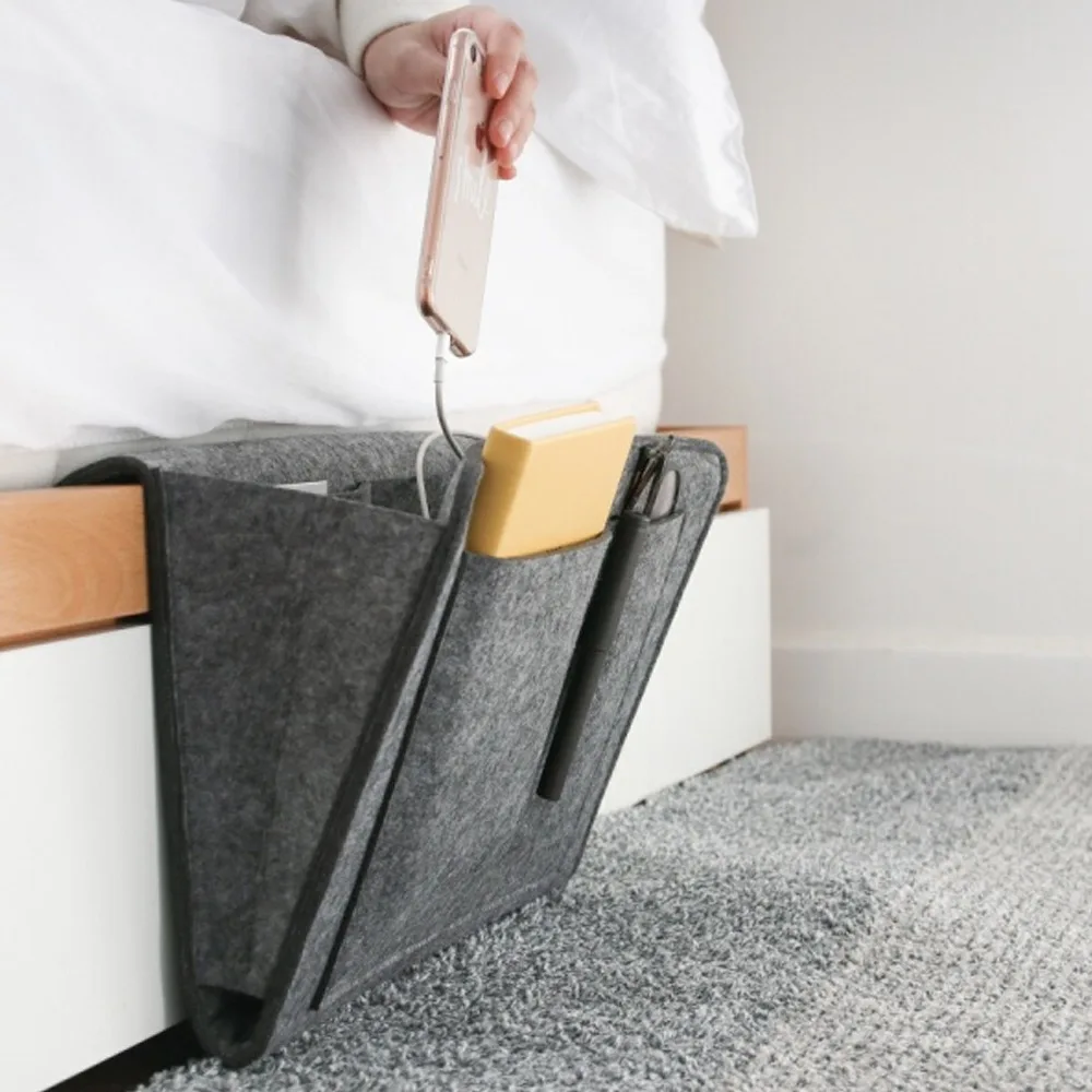 

Felt Bedside Bag Anti-Slip Couch Storage Organizer Sofa Side Pouch Hanging Pockets Large Capacity Bedding Accessories in Bedroom