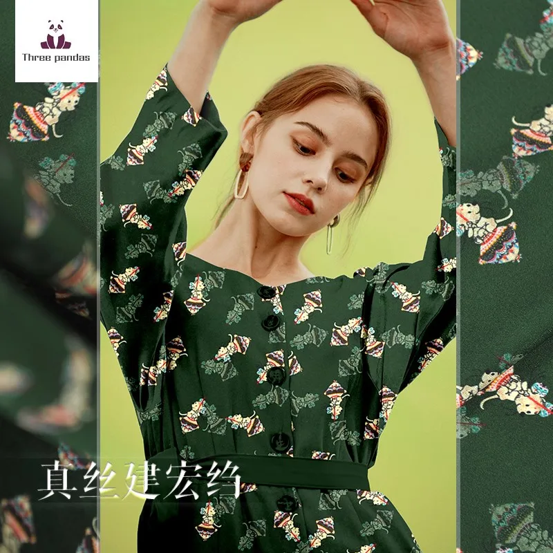 Натуральная шелковая ткань с цветочным принтом 24 мм Тяжелая крепированная