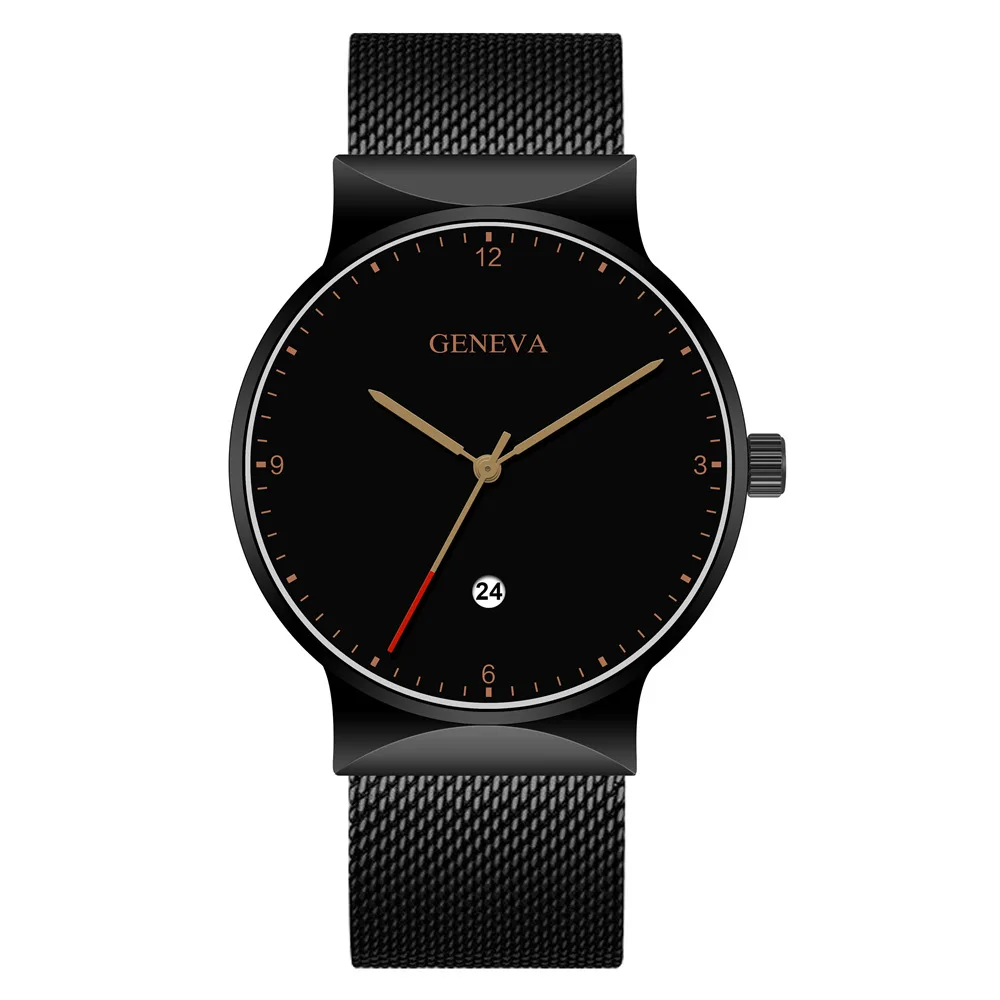 

Factory of men's large watch head fashion simple alloy mesh belt calendar watch