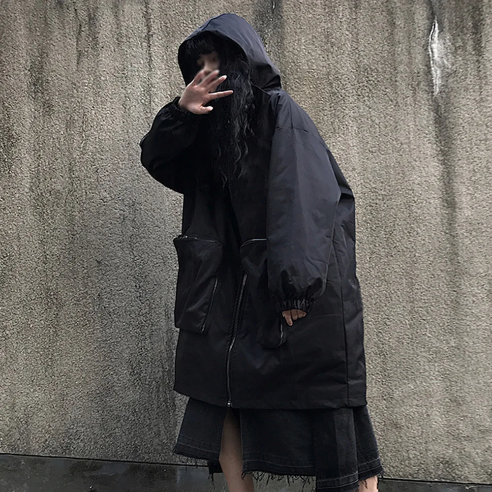 Зимняя куртка с хлопковой подкладкой для женщин готика Харадзюку Свободные