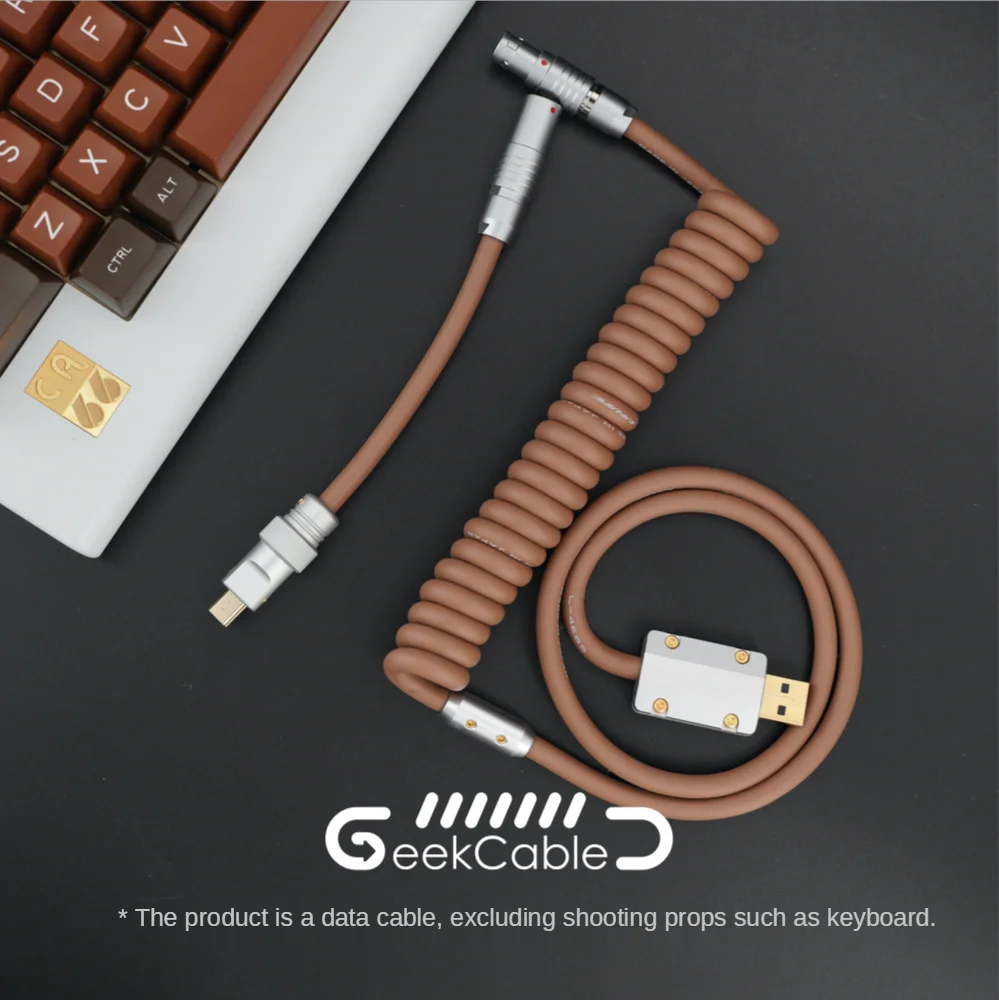 GeekCable Manual Customized Keyboard Cable Type-C Rubber Data Cable DIY with Aviation Plug Maximum Configuration Brown