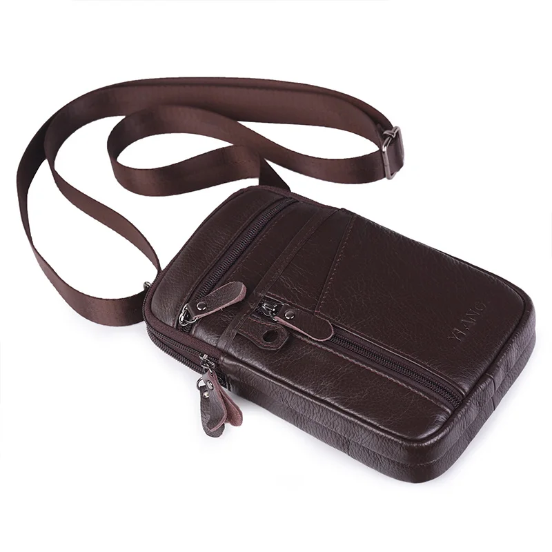 Мужская Наплечная мини-сумка из натуральной кожи на двойной молнии с отделением