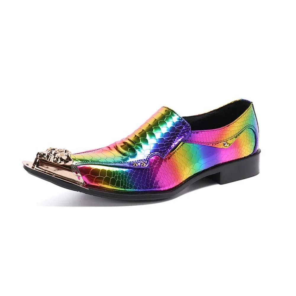 Модные мужские туфли с острым носком из лакированной кожи узором питона вечерние