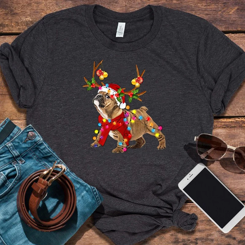 

Santa Dog T Shirt Korean Gorgeous Reindeer Christmas Lights Women Shirts Aesthetic Tops Vintage Clothes Womens Harajuku