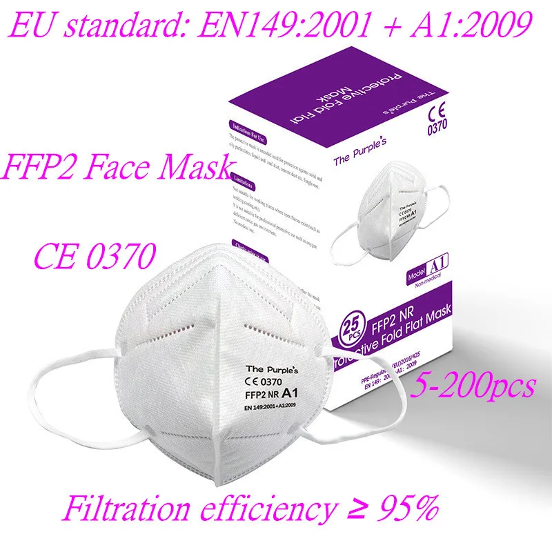 5-200PCS 5 Layers FFP2 MASK Adult White Non-woven Mascarillas Protective Mouth Mask Kn95 Filter Respirator CE Standard FFP2 Mask