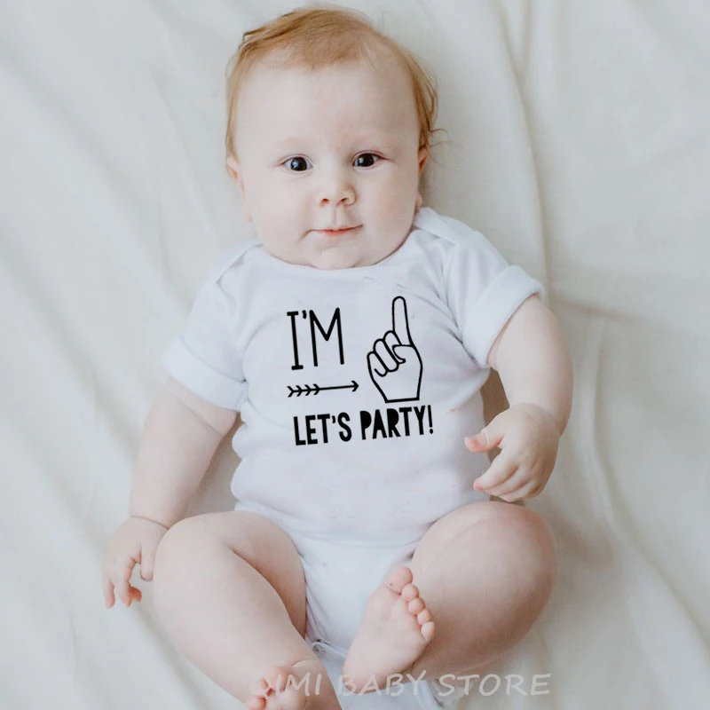 

I Am One Let's Party It's My 1st Birthday Baby Bodysuit Fashion Cotton Newborn Baby Funny Jumpsuit Infant Playsuit Clothes