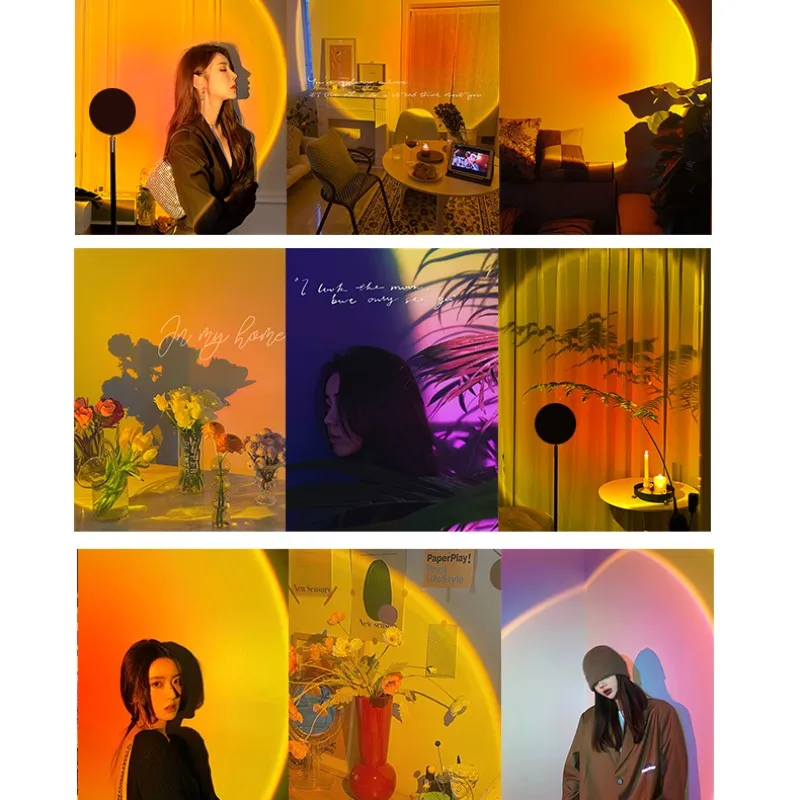 

Rainbow Sunset Projection Lamp LED Night Light For Bedroom Bar Store Atmosphere Background Desk Lighting USB Selfie Light