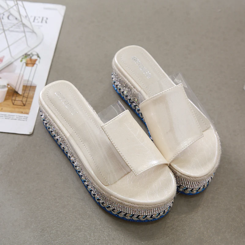 Новинка 2020 года женские босоножки на танкетке с кристаллами высоком каблуке 6 5 см