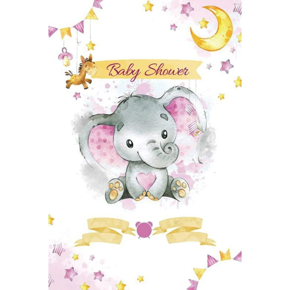 

Pink Elephant Girl Star Moon Background Photography Baby Shower Birthday Party Customize Backdrop Photographic Photo Studio Prop