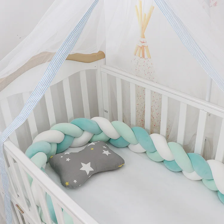 Blue White Mint 3M детский бампер кровать плетеная кроватка бамперы для мальчиков девочек Младенческая защита для кроватки бампер Тур де ЛИТ Bebe Tresse декор комнаты - Цвет: Blue White Mint