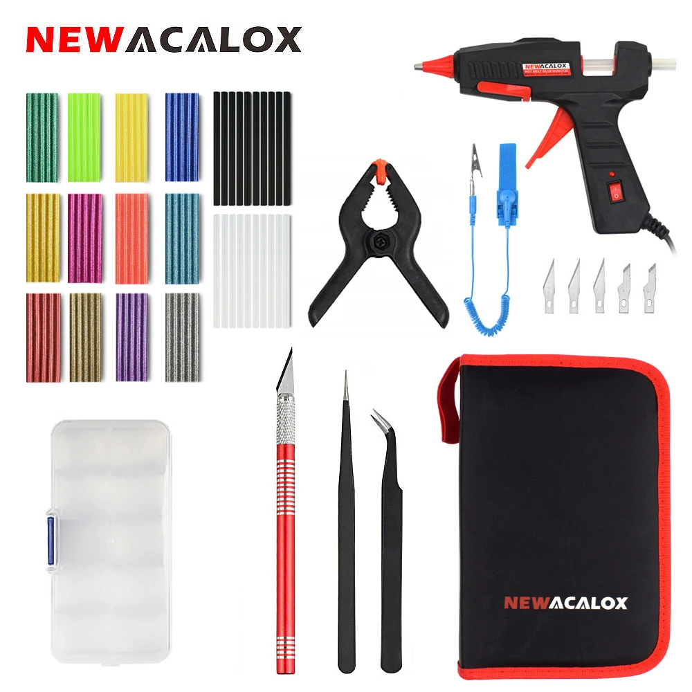 NEWACALOX EU/US 30 Вт 110-240 в мини термоклеевой пистолет с ножом для хобби фиксированный зажим Пинцет 80 шт. клеевые палочки 7 мм набор ручных инструментов DIY