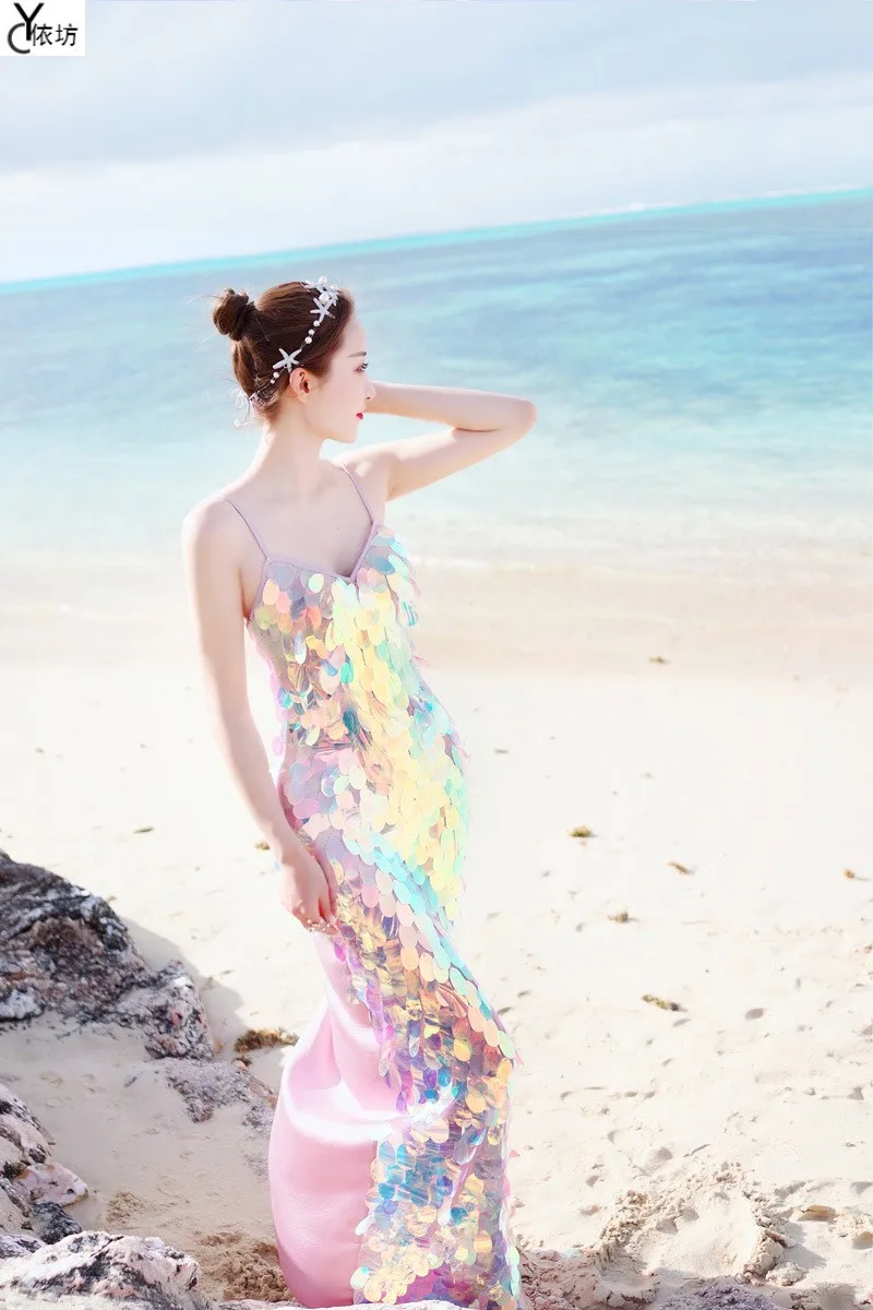 2018 Весна Лето русалка блестящее платье с лямкой на шее без рукавов женское