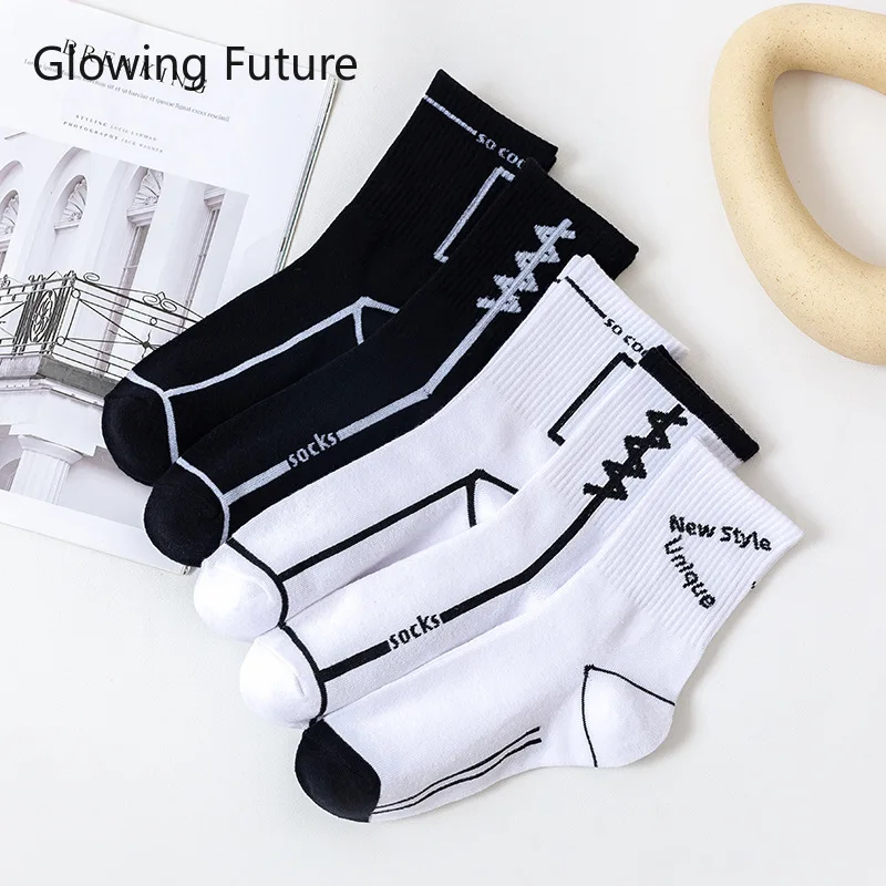 

Glowing Future Fashion Unisex Socks Cotton Breathable Sweat Black White Middle Tube Men Women Sokken Novelty Casual Female Sukka