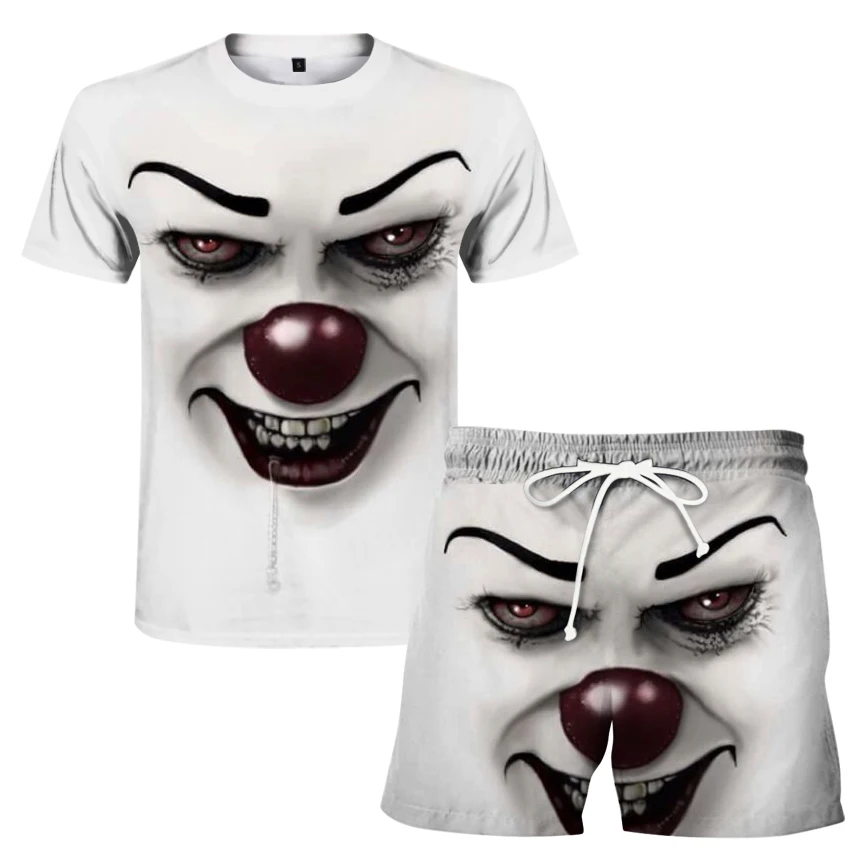

2021 men's sets Short sleeve men's sports suit with horror clown print 3D summer hip hop fashion sportswear for men and women