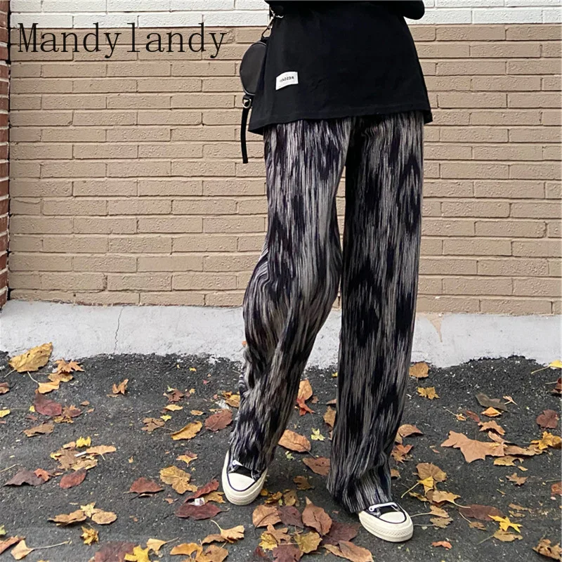 

Mandylandy Women's Fashion Summer Plus Size Loose Tie-dye Printed Wide Leg Pants Ladies Elastic Waist Trousers Casual Long Pants