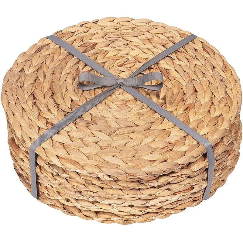 

6 Pack Round Water Hyacinth Placemat,Quality Woven Wicker Table Place Mats,25cm