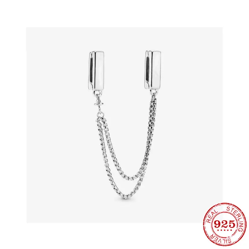 

Dijes de pulsera de Pandora originales para mujer, cuentas de plata de ley S925, clip fijo Rectangular, cadena de seguridad, joy