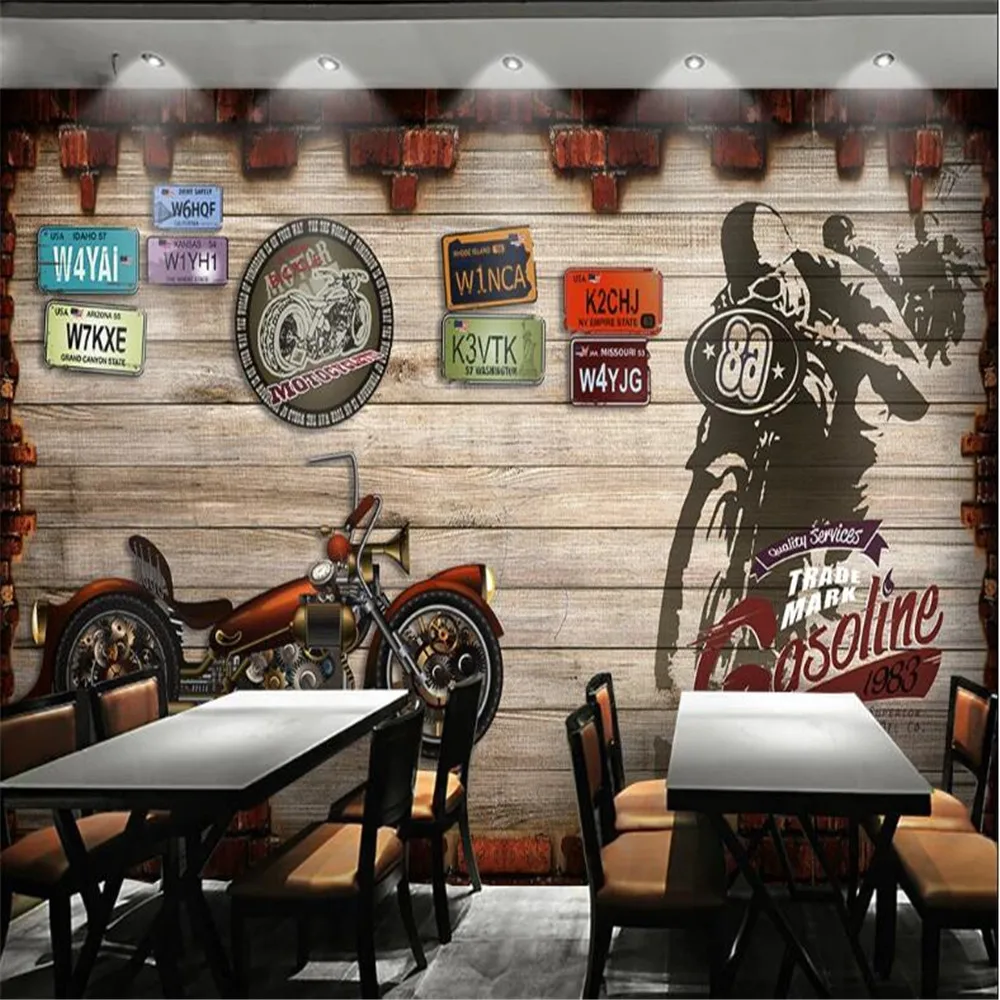 

Milofi custom 3D non-woven wallpaper decorative painting retro motorcycle tooling background wall large wallpaper mural