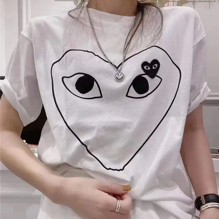 

Love short sleeve female Baoling half sleeve star same round neck pure cotton couple loose student T-shirt