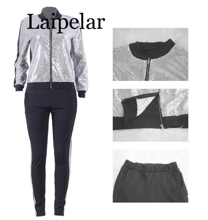 

Laipelar Top Quality Sequined Untidy Heavy Industry Sexy Plus Size Full Sleeve Top Long Pants Tracksuits Slim Women 2 Piece Set