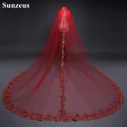 Фата свадебная с длинными краями, Тюлевая, однослойная, с аппликацией на английском языке, для невесты, V27, красная, черная, V27