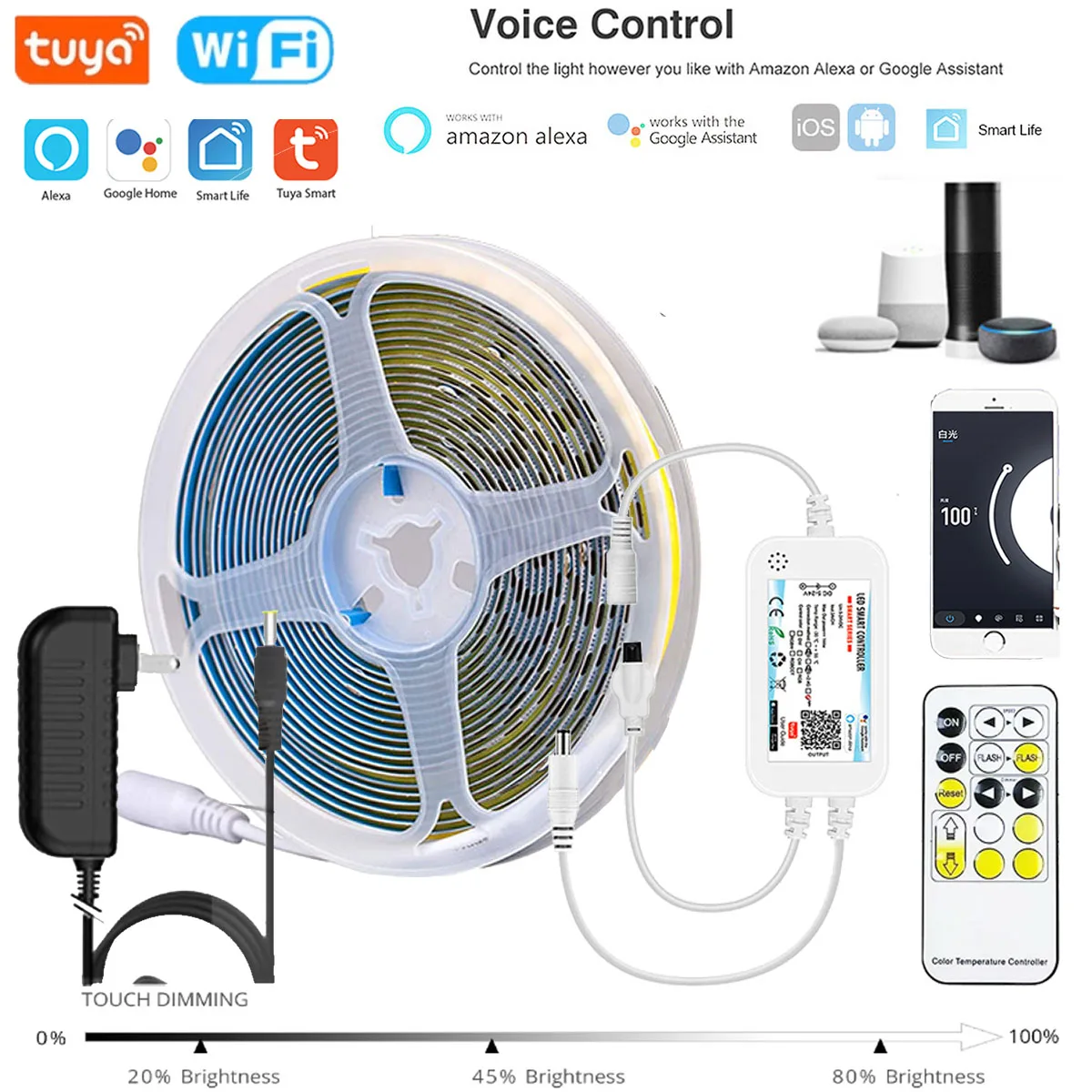 

Комплект светодиодных лент Tuya, Wi-Fi + ИК прибор для управления диммером, 15 клавиш, 12 В постоянного тока, 1-5 м, Голосовое управление/приложение/д...