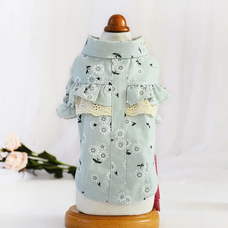 Одежда из хлопка для милой собаки кружевная рубашка с принтом девушек одежда