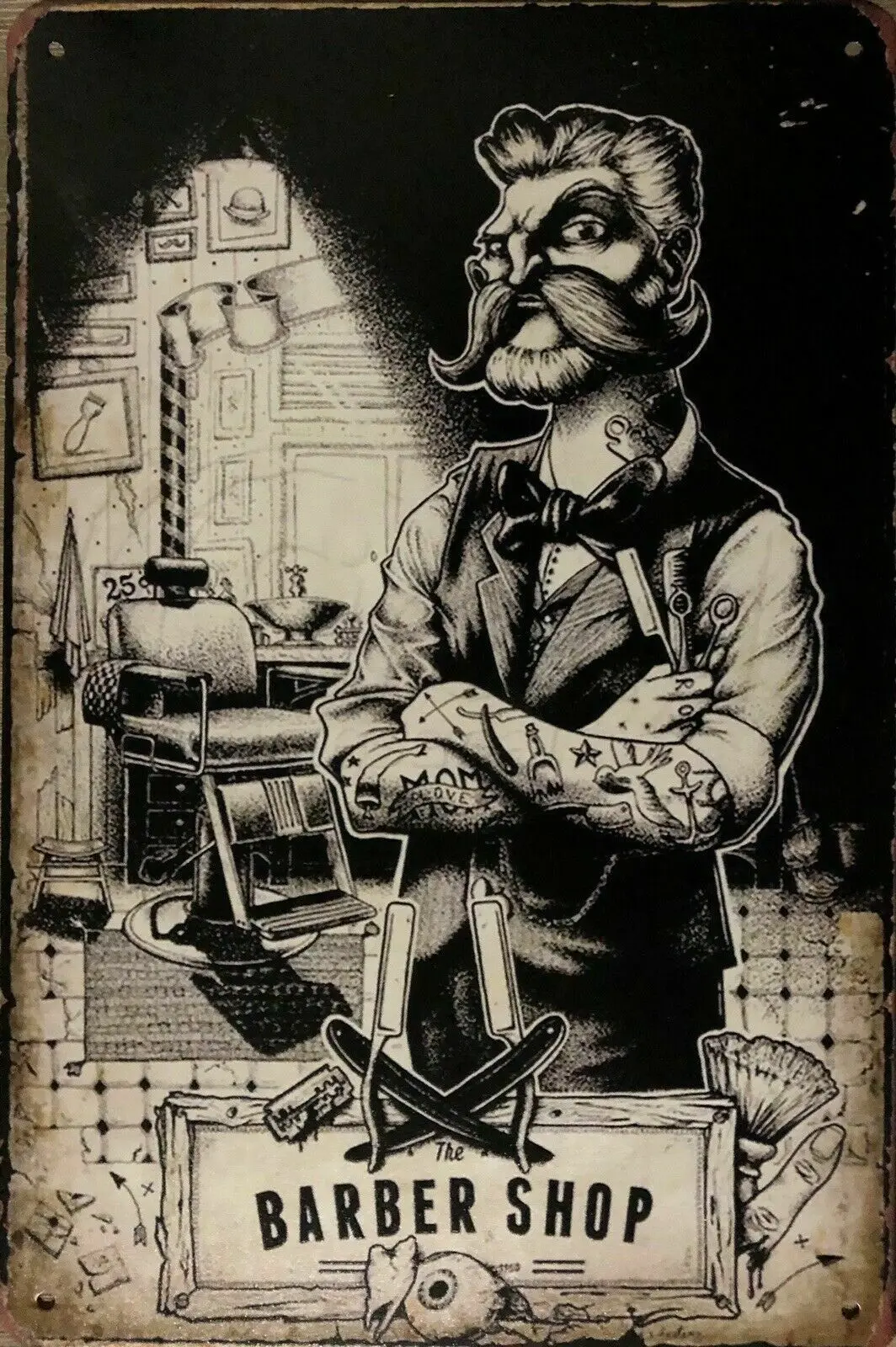 

BARBER Rustic Vintage Metal Tin Sign Decor Pub Home Door Vintage Wall Art Poster Plaque