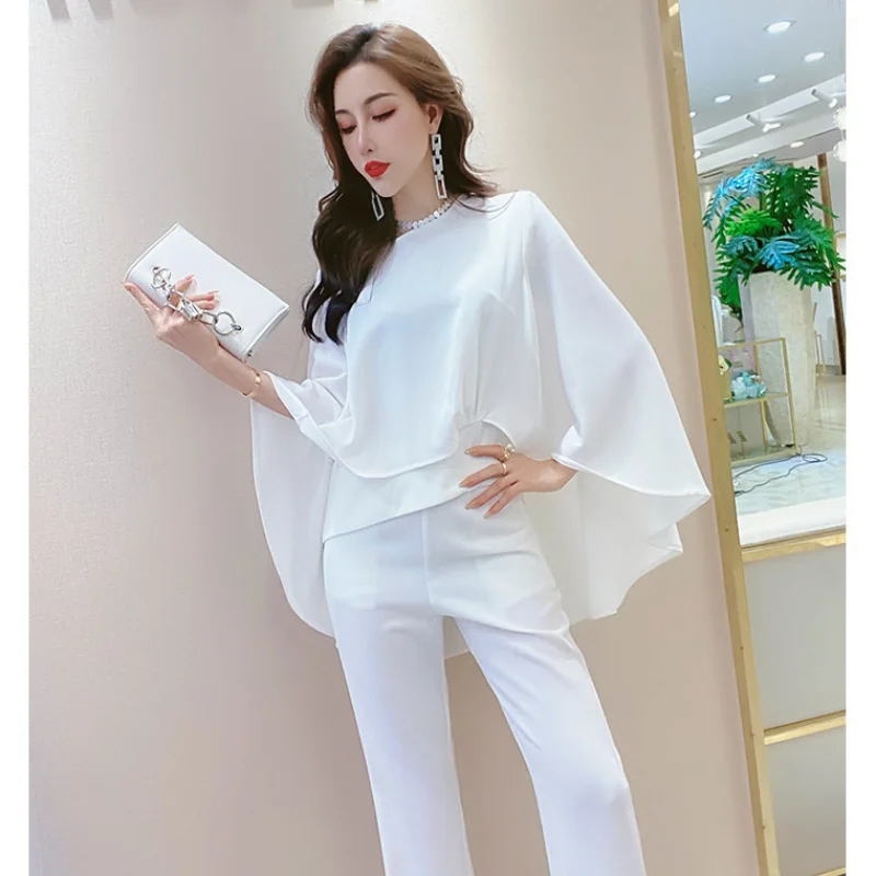 

Design 2 Piece Office Set Women High Quality Two Piece Set Top And Pants Batwing Sleeve Top&pants Matching Sets Woman Suit