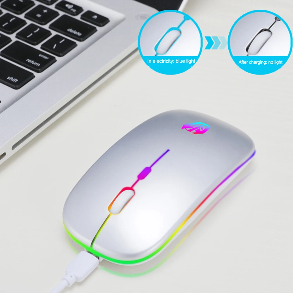 

A5 Wireless Mouse 2.4G Receiver 1600DPI Silent Mouse Rechargeable Colorful Backlit Mice For Laptop PC Sound Silent Mouse