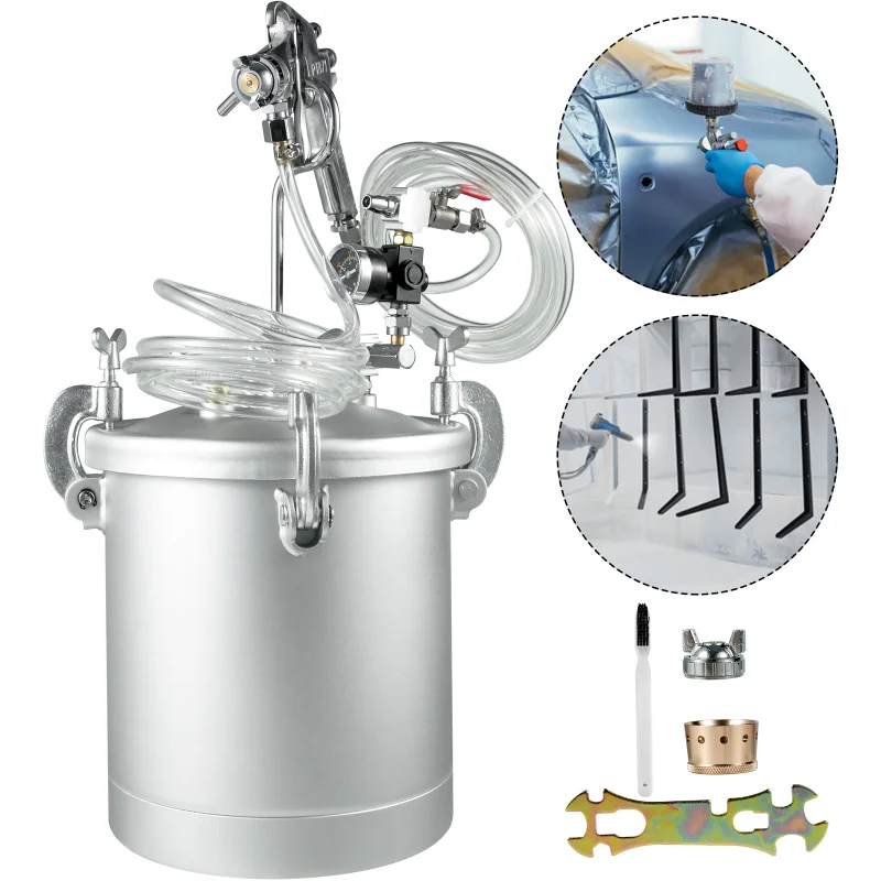 

New 2-1/2 Gallon Pressure Feed Paint Tank Pot Spray Gun Sprayer System Air Fluid Hoses for House Keeping or Commercial
