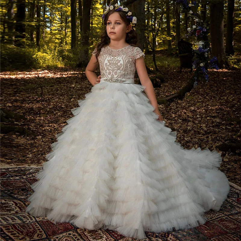 New children s Wedding Dress Girls  performance host piano sleeveless cake Princess tail dress