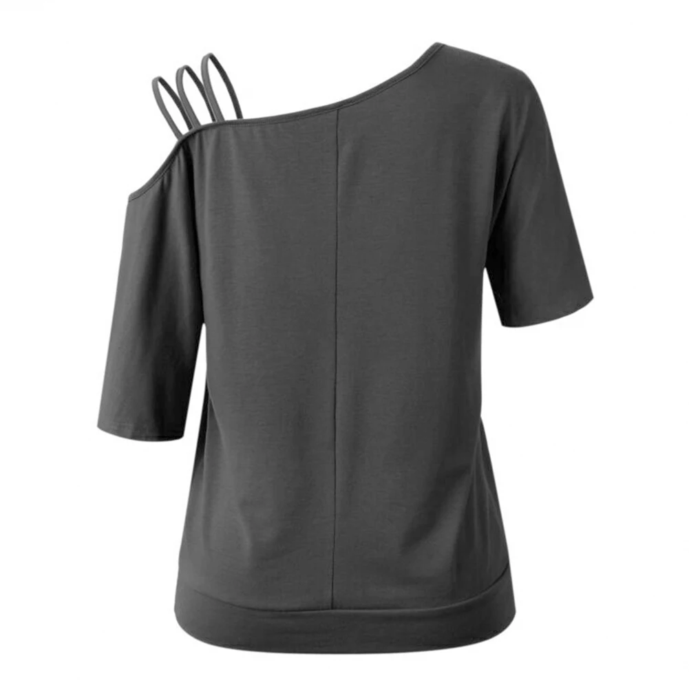 Solid Pullover Sexy T Shirt Loose Fashion One Cold Shoulder Ladies Gift Casual Women Blouse Tops Summer Half Sleeve |