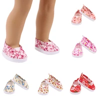 43cm american dolls shoes lovely baby canvas shoes with printed flower fit 18 inch girls doll cloth accessories