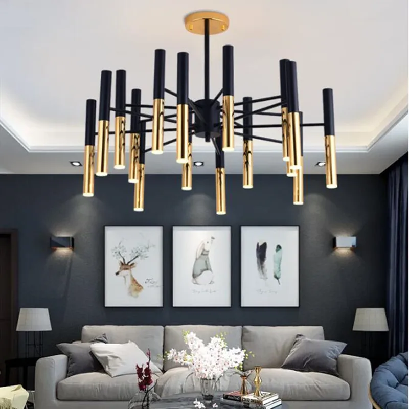 

Art Led Pendant Lights Concise Stick Design for Living Room Kitchen Bedroom Bar Decoration Black Post Modern Gold Light Fixtures