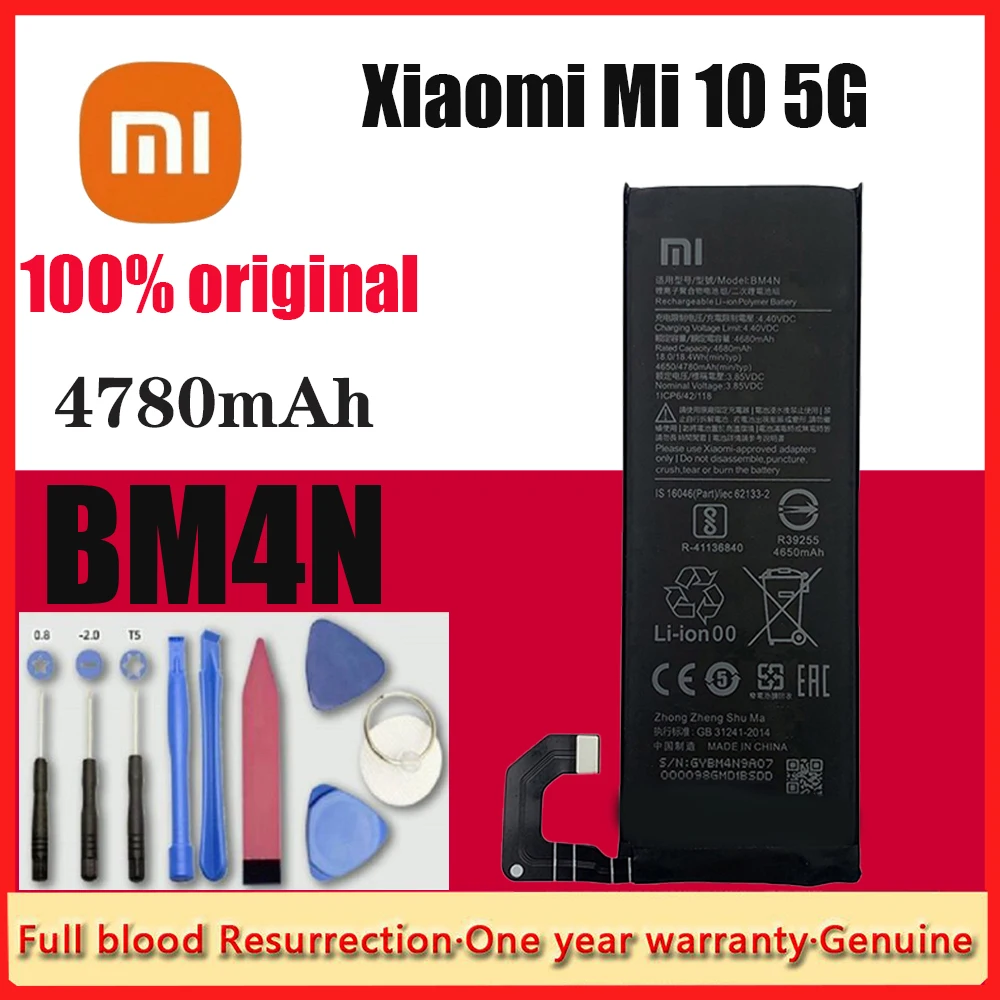 

100% Genuine Original Phone Replacement 4780mAh Battery BM4N for Xiaomi Mi 10 5G Mi10 Bateria Batteries Tracking + Tools