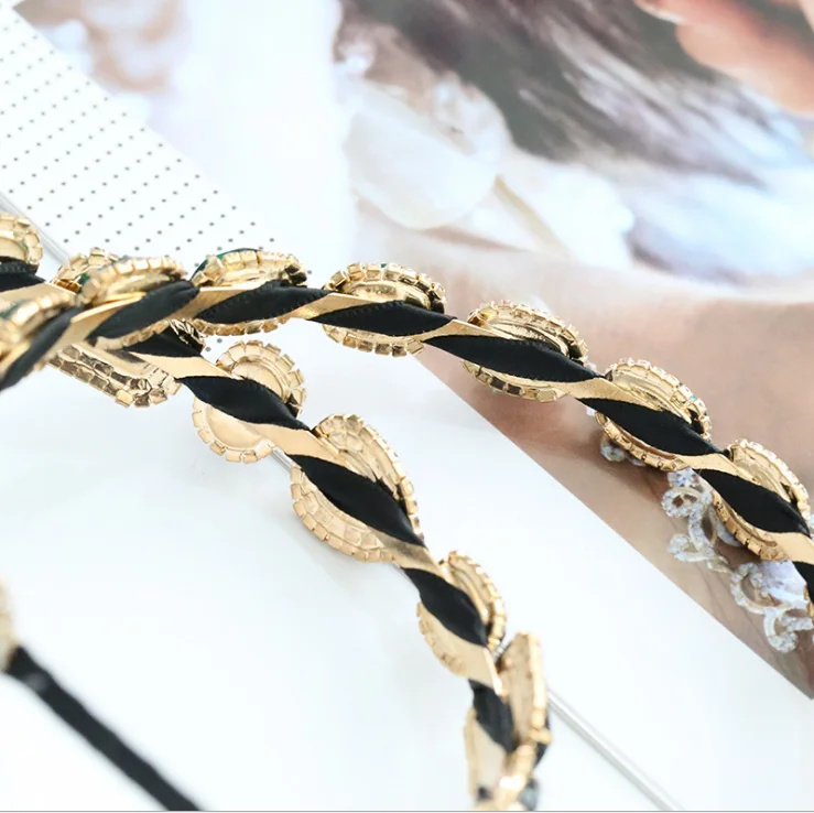 Новая повязка для волос с кристаллами в стиле барокко Золотая металлическая