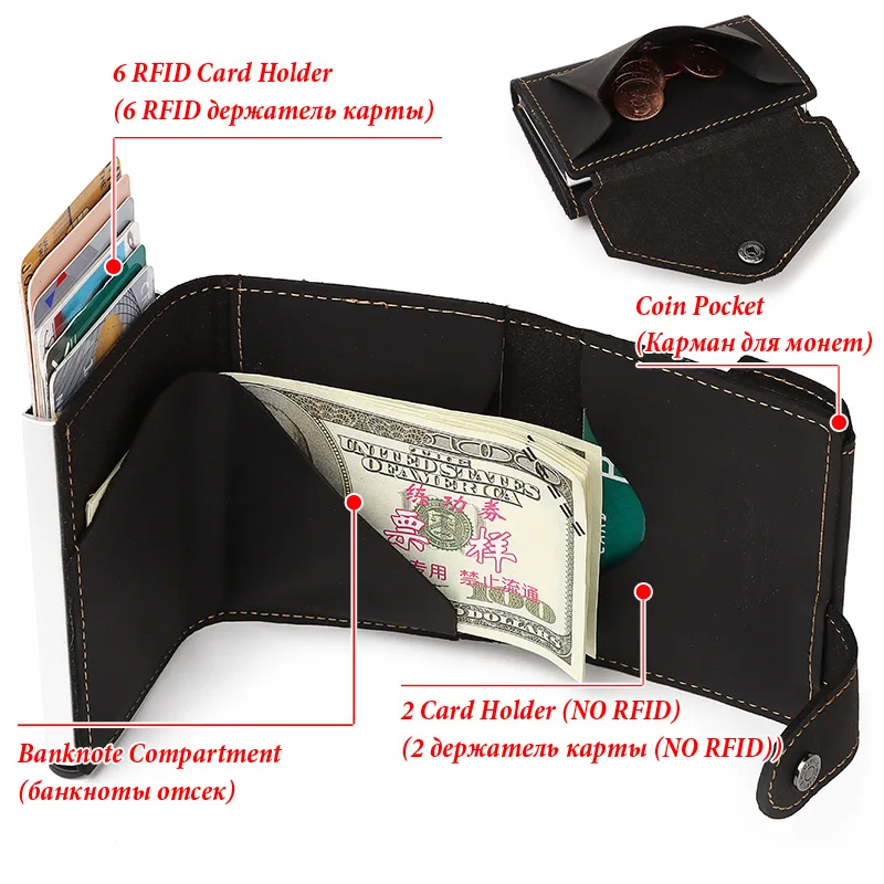 2021 rfid blocking leather mens credit card holder aluminium bank card wallet with coin pocket walet case protection purse free global shipping