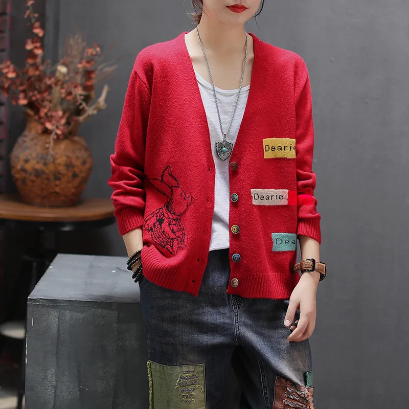 Женский вязаный свитер Свободный Повседневный Кардиган в стиле ретро с длинными