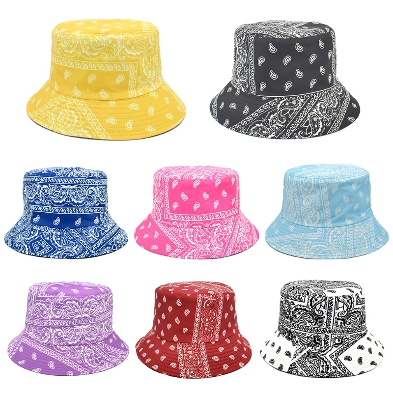 

K3NF Unisex Boho Vintage Paisley Floral Print Bucket Hat Reversible Double Sided Harajuku Wide Brim Sunscreen Fisherman Cap