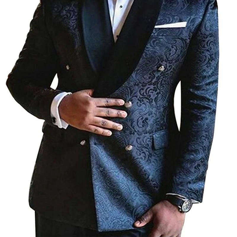 Двубортные Цветочные бриджи облегающие темно синие смокинги для жениха комплект