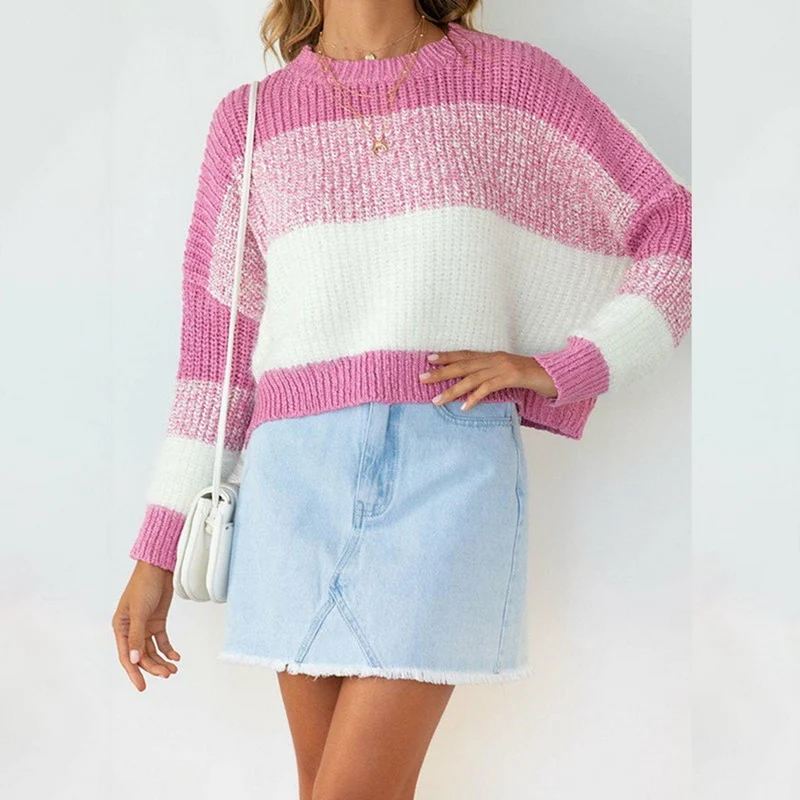 

Осень 2021, Свободный вязаный свитер LOOZYKIT, женские джемперы, полосатые пуловеры с длинным рукавом, Повседневная зимняя трикотажная одежда с ц...