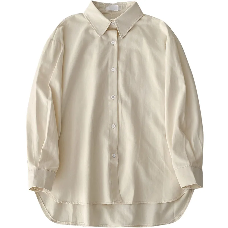 

Blue Women Shirts Summer New 2021 Long-Sleeved Loose Solid Office Lady Elegant All Match Outwear Tops