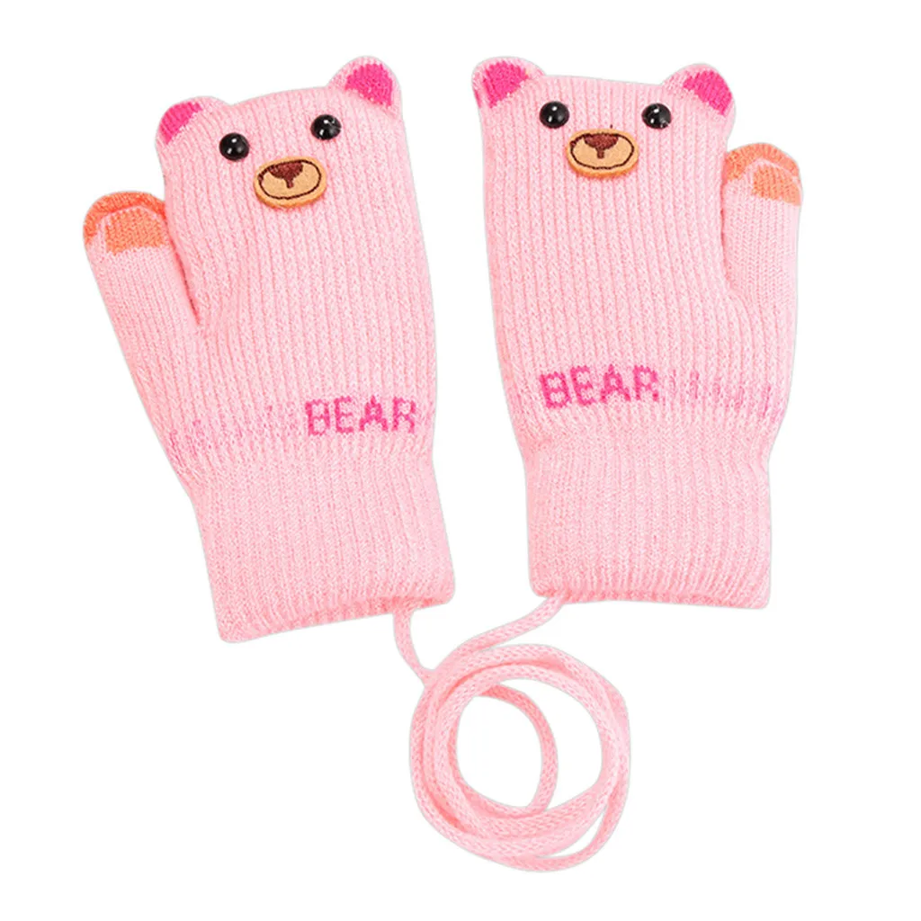 Дети Мальчики Девочки Зима милый мультфильм животных теплые вязаные перчатки