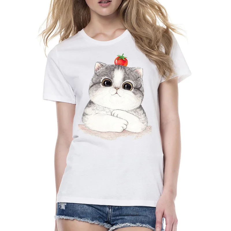Летний топ Kawaii женская футболка с коротким рукавом свободная круглым вырезом и