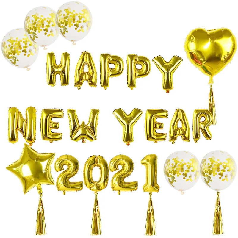 Новогодние фольгированные воздушные шары 2021 фоторамка реквизит золотой черный