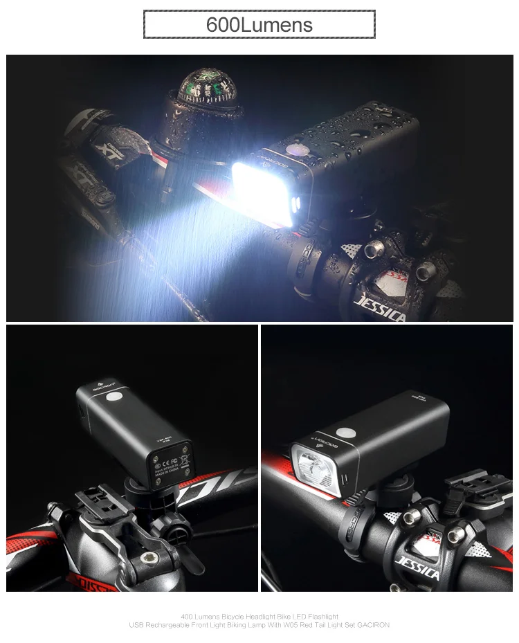 GACIRON 400/600/800/1000/1600/1800 Люмен USB Перезаряжаемые велосипед светодиодный головной светильник велосипед передний Фонарь велосипедный светодиодный Водонепроницаемый светильник